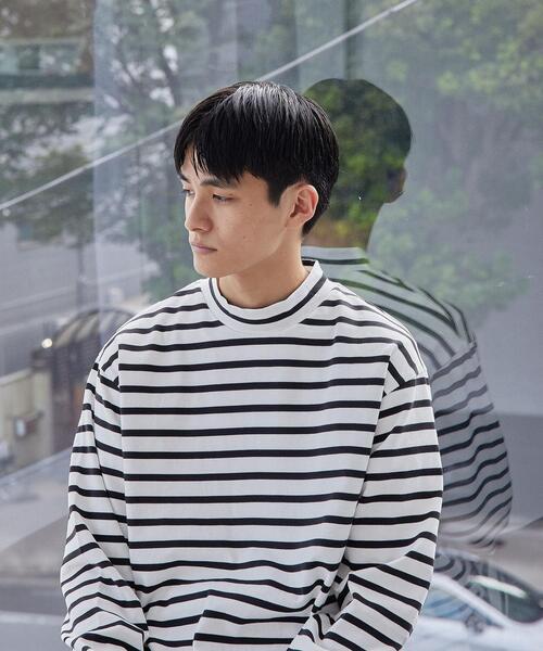 green label relaxing（グリーンレーベルリラクシング）の「OLT＜green label relaxing＞GIZA ボーダー モックネック 長袖 カットソー（Tシャツ/カットソー・メンズ・ホワイト・S/M/L/XL）」の2枚目の写真