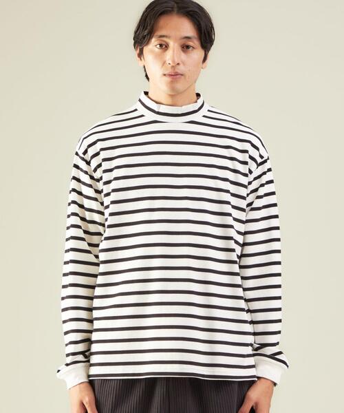 green label relaxing（グリーンレーベルリラクシング）の「OLT＜green label relaxing＞GIZA ボーダー モックネック 長袖 カットソー（Tシャツ/カットソー・メンズ・ホワイト・S/M/L/XL）」の7枚目の写真