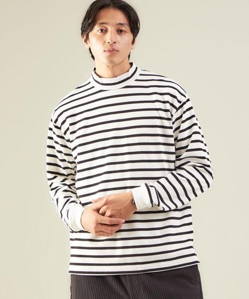 green label relaxing（グリーンレーベルリラクシング）の「OLT＜green label relaxing＞GIZA ボーダー モックネック 長袖 カットソー（Tシャツ/カットソー・メンズ・ホワイト・S/M/L/XL）」の9枚目の写真