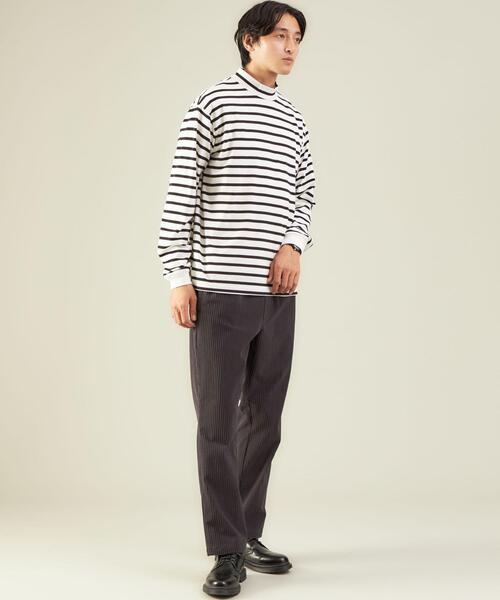 green label relaxing（グリーンレーベルリラクシング）の「OLT＜green label relaxing＞GIZA ボーダー モックネック 長袖 カットソー（Tシャツ/カットソー・メンズ・ホワイト・S/M/L/XL）」の10枚目の写真