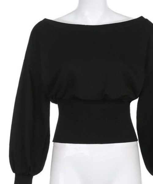 ACT（アクト）の「肩落ち ウエストリブ ショート丈 ボリュームスウェット（Tシャツ/カットソー・レディース・ブラック/グレー・FREE）」の5枚目の写真