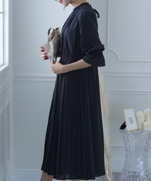 PourVous(プールヴー)の「ミモレ 半端丈&七分袖 フォーマル フリルネック 大きいサイズ 結婚式 パーティー ドレス オケージョンドレス お呼ばれ 二次会 成人式 (ドレス・レディース・ネイビー/グリーン/ボルドー/キャメル・M)」の14枚目の写真
