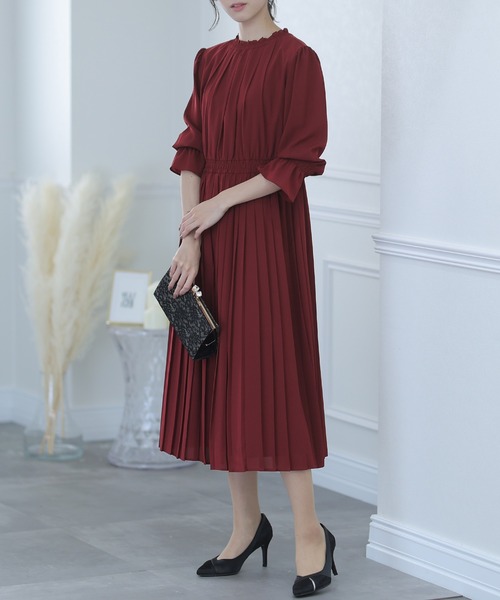 PourVous(プールヴー)の「ミモレ 半端丈&七分袖 フォーマル フリルネック 大きいサイズ 結婚式 パーティー ドレス オケージョンドレス お呼ばれ 二次会 成人式 (ドレス・レディース・ネイビー/グリーン/ボルドー/キャメル・M)」の17枚目の写真