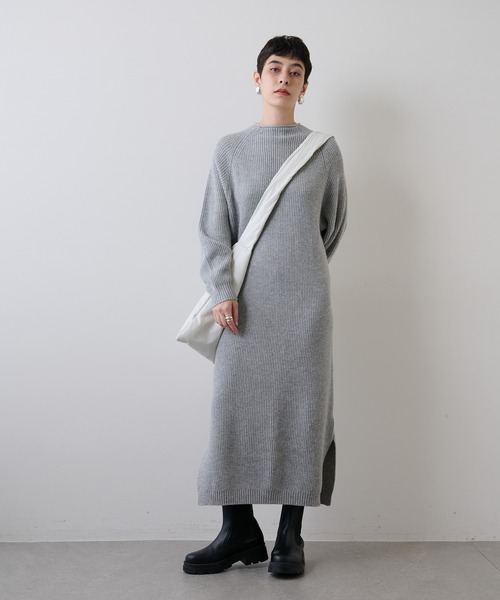 保証書付 畦ボトルネックニットワンピース 国産