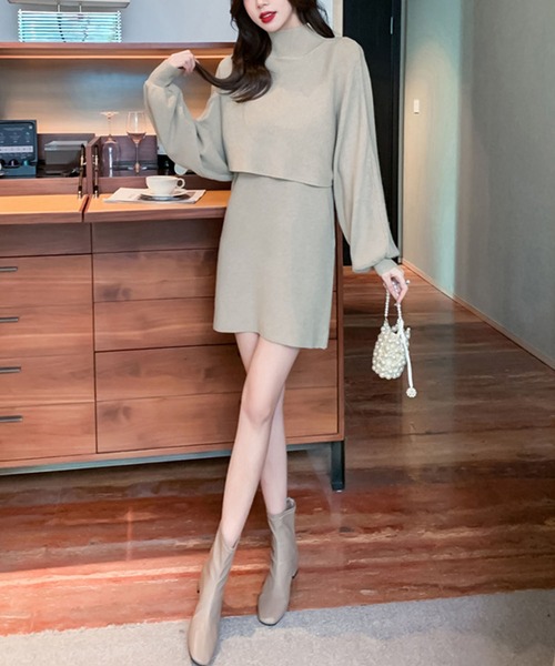 meJane（ミージェーン）の「レイヤードニットワンピース【ZOZOTOWN限定】（ワンピース・レディース・ブラック/ベージュ・FREE）」の5枚目の写真