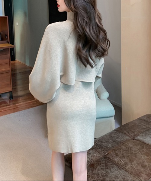 meJane（ミージェーン）の「レイヤードニットワンピース【ZOZOTOWN限定】（ワンピース・レディース・ブラック/ベージュ・FREE）」の4枚目の写真