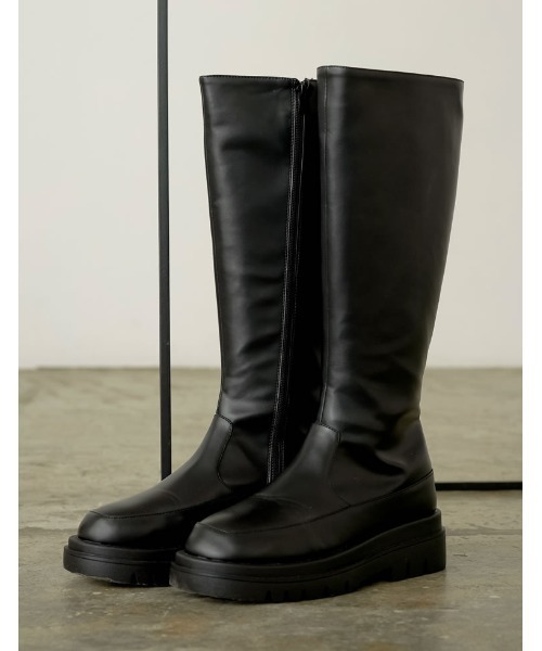 Re:EDIT（リエディ）の「エコレザートラックソールロングブーツ（ブーツ・レディース・ブラック/ブラウン/キャメル・SMALL/MEDIUM/LARGE/X-LARGE/XX-LARGE）」の2枚目の写真