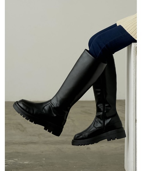 Re:EDIT（リエディ）の「エコレザートラックソールロングブーツ（ブーツ・レディース・ブラック/ブラウン/キャメル・SMALL/MEDIUM/LARGE/X-LARGE/XX-LARGE）」の4枚目の写真