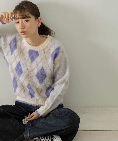 URBAN RESEARCH Sonny Label（アーバンリサーチサニーレーベル）の「アーガイルパターンニットプルオーバー（ニット/セーター・レディース・グレー/オフホワイト/オレンジ・FREE）」の6枚目の写真