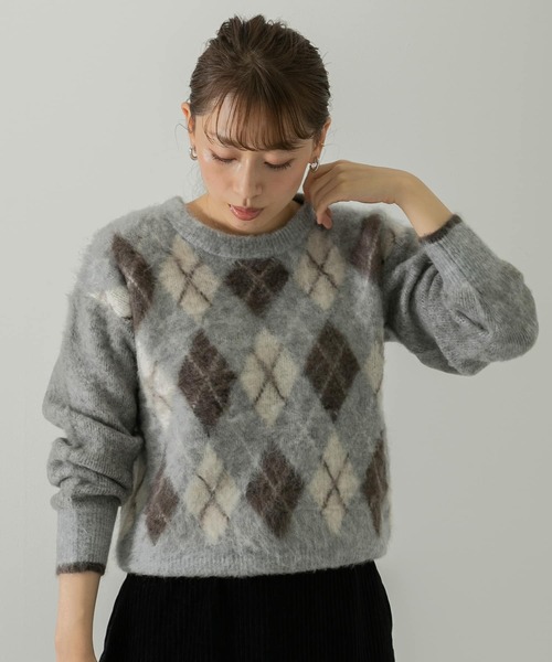URBAN RESEARCH Sonny Label（アーバンリサーチサニーレーベル）の「アーガイルパターンニットプルオーバー（ニット/セーター・レディース・グレー/オフホワイト/オレンジ・FREE）」の9枚目の写真