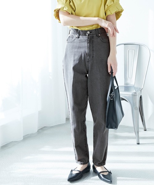 セール】ハイウエストセンタープレステーパードデニムパンツ