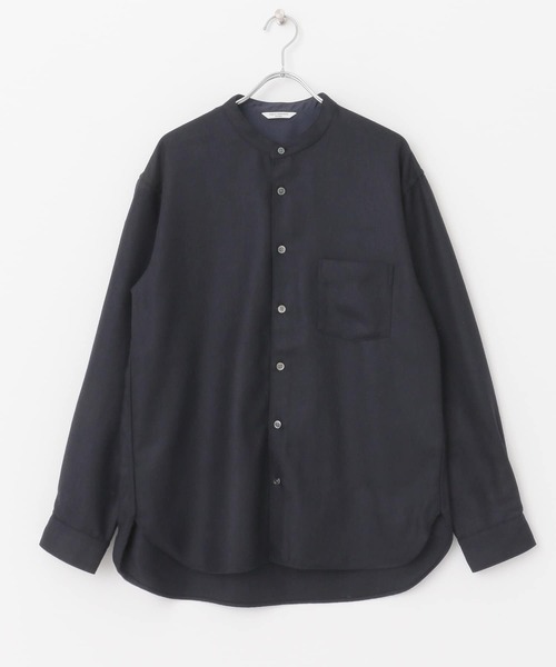 美品UNOF ウノフ　ふじあみ　バンドカラーシャツ ノーカラーシャツ　ブラック 美品UNOF ウノフ ふじあみ バンドカラーシャツ ノーカラーシャツ ブラック