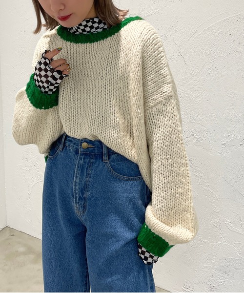 apres jour mignon(アプレジュールミニョン)の「ショート配色ニット【ZOZOTOWN限定アイテム】【11PO】(ニット/セーター・レディース・イエロー系その他/オレンジ/グリーン・X-LARGE/フリー)」の4枚目の写真