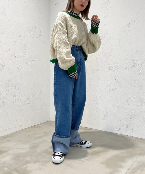 apres jour mignon(アプレジュールミニョン)の「ショート配色ニット【ZOZOTOWN限定アイテム】【11PO】(ニット/セーター・レディース・イエロー系その他/オレンジ/グリーン・X-LARGE/フリー)」の7枚目の写真