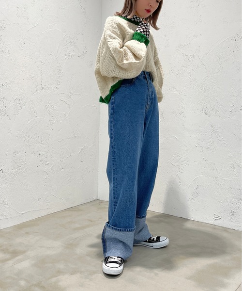 apres jour mignon(アプレジュールミニョン)の「ショート配色ニット【ZOZOTOWN限定アイテム】【11PO】(ニット/セーター・レディース・イエロー系その他/オレンジ/グリーン・X-LARGE/フリー)」の8枚目の写真