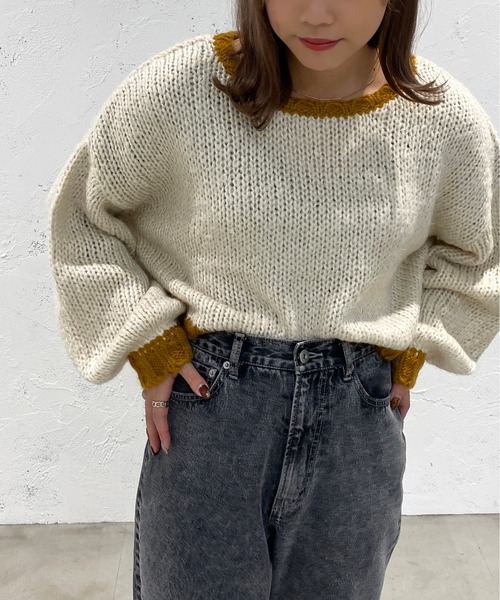 apres jour mignon(アプレジュールミニョン)の「ショート配色ニット【ZOZOTOWN限定アイテム】【11PO】(ニット/セーター・レディース・イエロー系その他/オレンジ/グリーン・X-LARGE/フリー)」の11枚目の写真