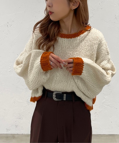 apres jour mignon(アプレジュールミニョン)の「ショート配色ニット【ZOZOTOWN限定アイテム】【11PO】(ニット/セーター・レディース・イエロー系その他/オレンジ/グリーン・X-LARGE/フリー)」の18枚目の写真