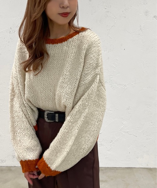 apres jour mignon(アプレジュールミニョン)の「ショート配色ニット【ZOZOTOWN限定アイテム】【11PO】(ニット/セーター・レディース・イエロー系その他/オレンジ/グリーン・X-LARGE/フリー)」の19枚目の写真