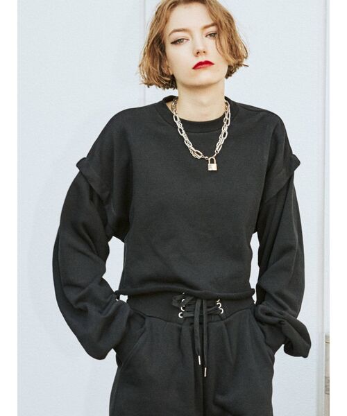 jouetie（ジュエティ）の「ショルダータックプルオーバー【セットアップ対応】（Tシャツ/カットソー・レディース・ブラック/グレー/グリーン・MEDIUM）」の6枚目の写真