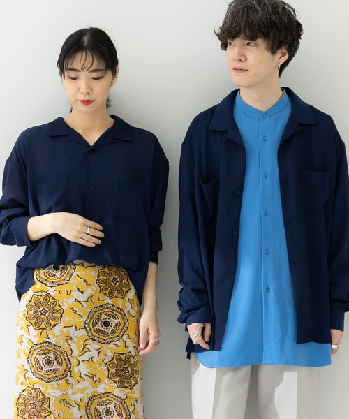 SENSE OF PLACE by URBAN RESEARCH(センスオブプレイスバイアーバンリサーチ)の「『ユニセックス』シアーヨウリュウオープンカラーシャツA(シャツ/ブラウス・メンズ・ネイビー/グリーン/ライトベージュ/ブルー・LARGE/MEDIUM)」の4枚目の写真