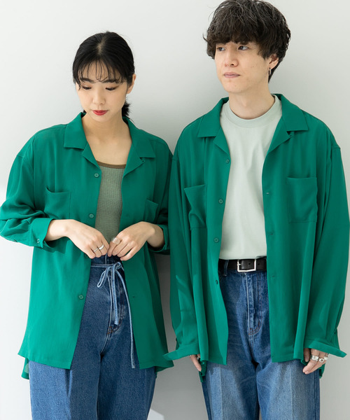 SENSE OF PLACE by URBAN RESEARCH(センスオブプレイスバイアーバンリサーチ)の「『ユニセックス』シアーヨウリュウオープンカラーシャツA(シャツ/ブラウス・メンズ・ネイビー/グリーン/ライトベージュ/ブルー・LARGE/MEDIUM)」の3枚目の写真