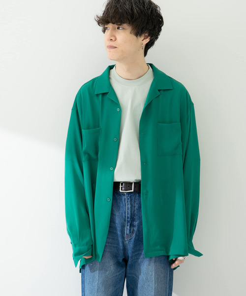 SENSE OF PLACE by URBAN RESEARCH(センスオブプレイスバイアーバンリサーチ)の「『ユニセックス』シアーヨウリュウオープンカラーシャツA(シャツ/ブラウス・メンズ・ネイビー/グリーン/ライトベージュ/ブルー・LARGE/MEDIUM)」の5枚目の写真