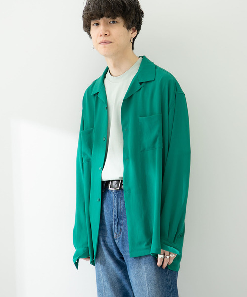 SENSE OF PLACE by URBAN RESEARCH(センスオブプレイスバイアーバンリサーチ)の「『ユニセックス』シアーヨウリュウオープンカラーシャツA(シャツ/ブラウス・メンズ・ネイビー/グリーン/ライトベージュ/ブルー・LARGE/MEDIUM)」の6枚目の写真