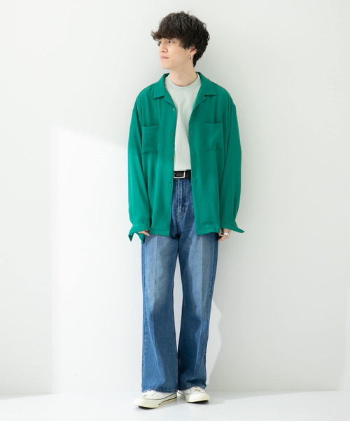 SENSE OF PLACE by URBAN RESEARCH(センスオブプレイスバイアーバンリサーチ)の「『ユニセックス』シアーヨウリュウオープンカラーシャツA(シャツ/ブラウス・メンズ・ネイビー/グリーン/ライトベージュ/ブルー・LARGE/MEDIUM)」の8枚目の写真