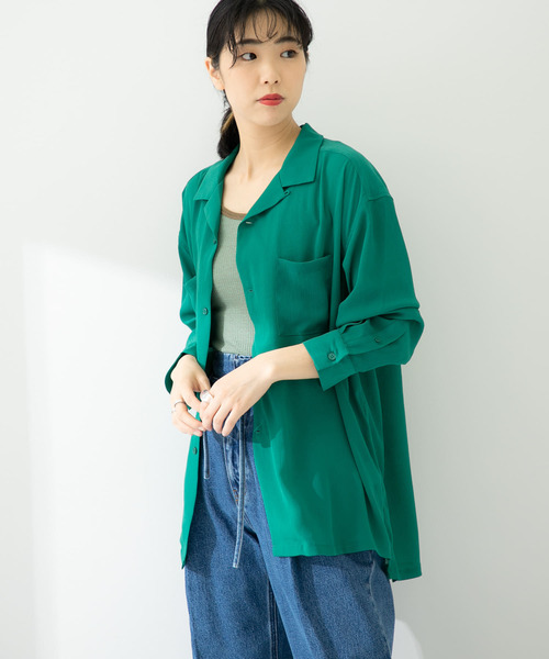 SENSE OF PLACE by URBAN RESEARCH(センスオブプレイスバイアーバンリサーチ)の「『ユニセックス』シアーヨウリュウオープンカラーシャツA(シャツ/ブラウス・メンズ・ネイビー/グリーン/ライトベージュ/ブルー・LARGE/MEDIUM)」の10枚目の写真