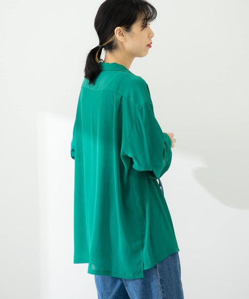 SENSE OF PLACE by URBAN RESEARCH(センスオブプレイスバイアーバンリサーチ)の「『ユニセックス』シアーヨウリュウオープンカラーシャツA(シャツ/ブラウス・メンズ・ネイビー/グリーン/ライトベージュ/ブルー・LARGE/MEDIUM)」の11枚目の写真