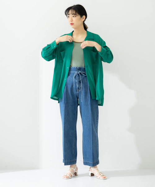 SENSE OF PLACE by URBAN RESEARCH(センスオブプレイスバイアーバンリサーチ)の「『ユニセックス』シアーヨウリュウオープンカラーシャツA(シャツ/ブラウス・メンズ・ネイビー/グリーン/ライトベージュ/ブルー・LARGE/MEDIUM)」の13枚目の写真