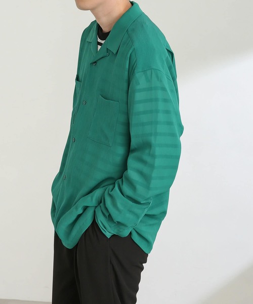 SENSE OF PLACE by URBAN RESEARCH(センスオブプレイスバイアーバンリサーチ)の「『ユニセックス』シアーヨウリュウオープンカラーシャツA(シャツ/ブラウス・メンズ・ネイビー/グリーン/ライトベージュ/ブルー・LARGE/MEDIUM)」の17枚目の写真