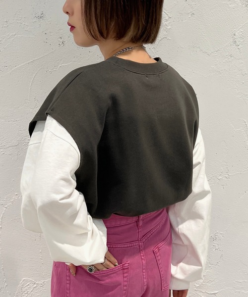 apres jour mignon（アプレジュールミニョン）の「スウェットベスト【ZOZOTOWN限定アイテム】（ベスト・レディース・ブラック/グリーン/ナチュラル・X-LARGE/フリー）」の7枚目の写真