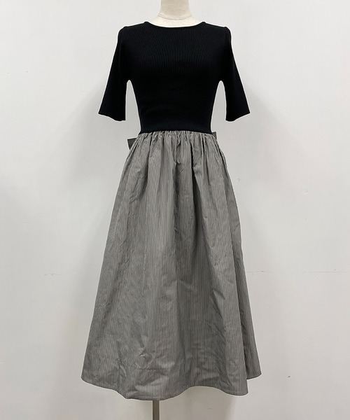 PICCIN（ピッチン）の「ストライプ切替バックリボンワンピース（ワンピース・レディース・ブラック/オフホワイト・M）」の3枚目の写真