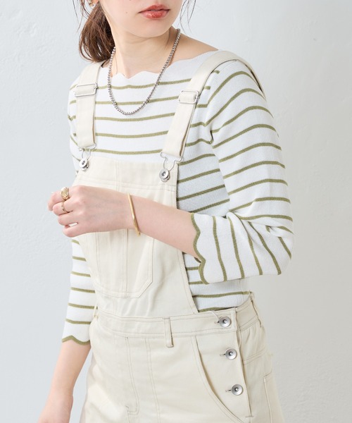 natural couture（ナチュラルクチュール）の「WEB限定カラー有り/リバイバルアイテム/袖口配色スカラップ7分袖強撚ニット（ニット/セーター・レディース・オフホワイト/ライトベージュ/ブルー/ネイビー/ピンク/その他1/その他2・FREE）」の7枚目の写真