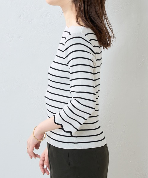 natural couture（ナチュラルクチュール）の「WEB限定カラー有り/リバイバルアイテム/袖口配色スカラップ7分袖強撚ニット（ニット/セーター・レディース・オフホワイト/ライトベージュ/ブルー/ネイビー/ピンク/その他1/その他2・FREE）」の10枚目の写真