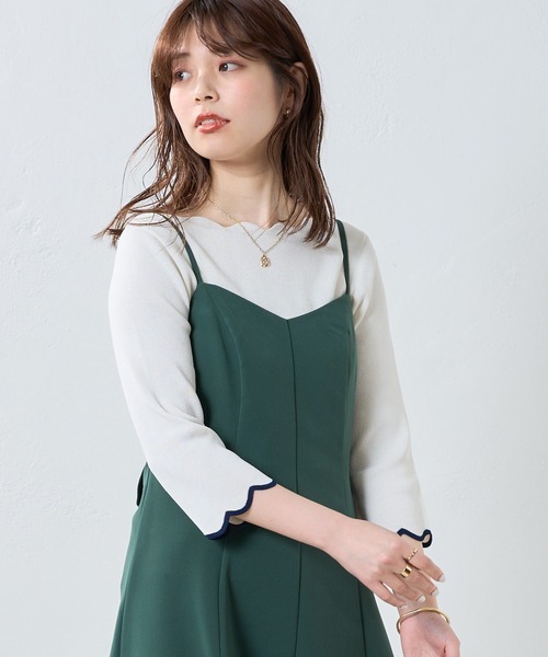 natural couture（ナチュラルクチュール）の「WEB限定カラー有り/リバイバルアイテム/袖口配色スカラップ7分袖強撚ニット（ニット/セーター・レディース・オフホワイト/ライトベージュ/ブルー/ネイビー/ピンク/その他1/その他2・FREE）」の14枚目の写真