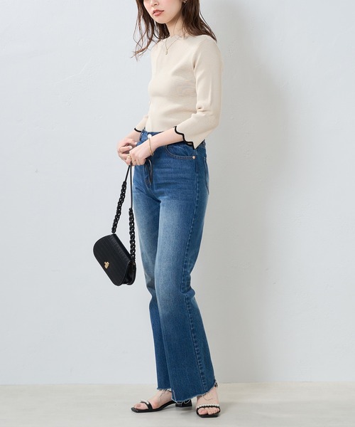 natural couture（ナチュラルクチュール）の「WEB限定カラー有り/リバイバルアイテム/袖口配色スカラップ7分袖強撚ニット（ニット/セーター・レディース・オフホワイト/ライトベージュ/ブルー/ネイビー/ピンク/その他1/その他2・FREE）」の11枚目の写真