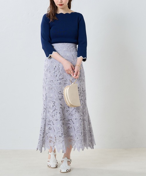 natural couture（ナチュラルクチュール）の「WEB限定カラー有り/リバイバルアイテム/袖口配色スカラップ7分袖強撚ニット（ニット/セーター・レディース・オフホワイト/ライトベージュ/ブルー/ネイビー/ピンク/その他1/その他2・FREE）」の15枚目の写真