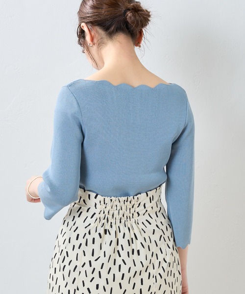 natural couture（ナチュラルクチュール）の「WEB限定カラー有り/リバイバルアイテム/袖口配色スカラップ7分袖強撚ニット（ニット/セーター・レディース・オフホワイト/ライトベージュ/ブルー/ネイビー/ピンク/その他1/その他2・FREE）」の19枚目の写真