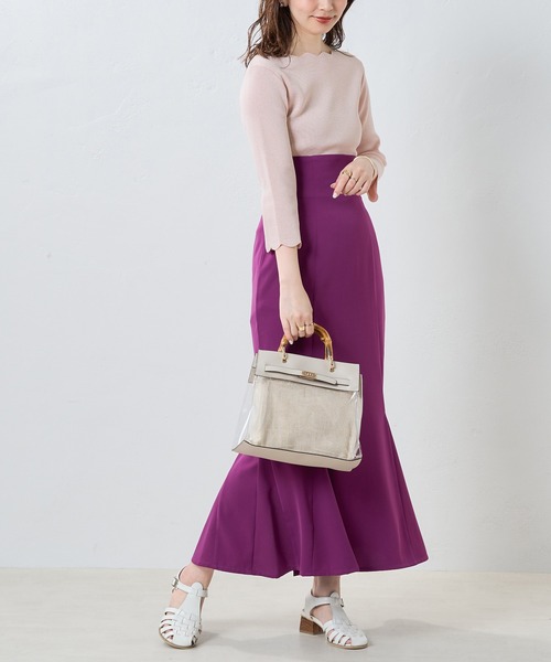 natural couture（ナチュラルクチュール）の「WEB限定カラー有り/リバイバルアイテム/袖口配色スカラップ7分袖強撚ニット（ニット/セーター・レディース・オフホワイト/ライトベージュ/ブルー/ネイビー/ピンク/その他1/その他2・FREE）」の12枚目の写真