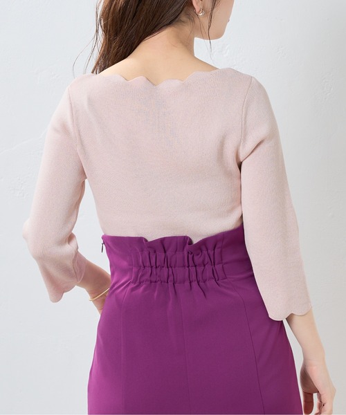 natural couture（ナチュラルクチュール）の「WEB限定カラー有り/リバイバルアイテム/袖口配色スカラップ7分袖強撚ニット（ニット/セーター・レディース・オフホワイト/ライトベージュ/ブルー/ネイビー/ピンク/その他1/その他2・FREE）」の9枚目の写真