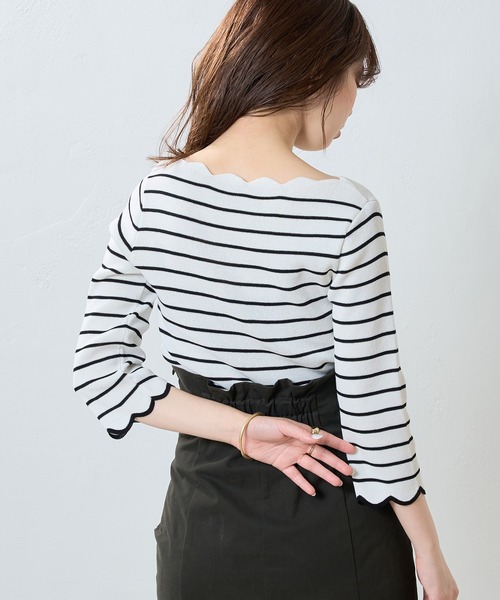 natural couture（ナチュラルクチュール）の「WEB限定カラー有り/リバイバルアイテム/袖口配色スカラップ7分袖強撚ニット（ニット/セーター・レディース・オフホワイト/ライトベージュ/ブルー/ネイビー/ピンク/その他1/その他2・FREE）」の16枚目の写真