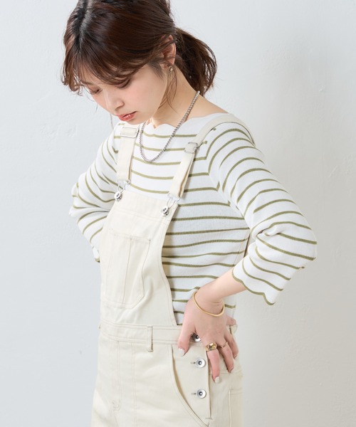 natural couture（ナチュラルクチュール）の「WEB限定カラー有り/リバイバルアイテム/袖口配色スカラップ7分袖強撚ニット（ニット/セーター・レディース・オフホワイト/ライトベージュ/ブルー/ネイビー/ピンク/その他1/その他2・FREE）」の13枚目の写真