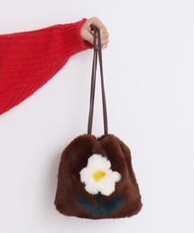 CHILD WOMAN | フェイクファー はめ込み花モチーフ巾着バッグ(トートバッグ)
