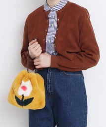 フェイクファー はめ込み花モチーフ巾着バッグ