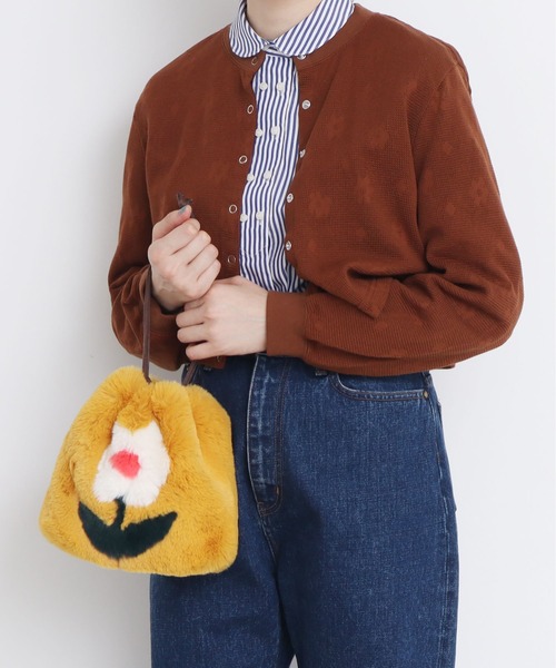CHILD WOMAN（チャイルドウーマン）の「フェイクファー はめ込み花モチーフ巾着バッグ（トートバッグ・レディース・ブラウン/ブラック/マスタード・FREE）」の13枚目の写真
