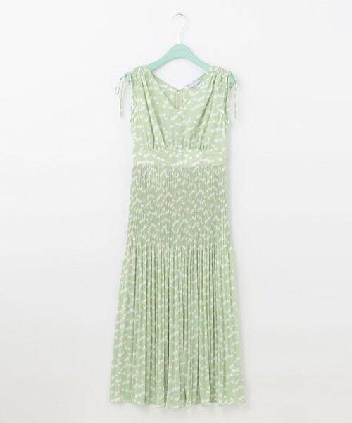 ✨美品✨ TOCCA トッカ 総柄 グリーン ワンピース リボン付き 2 M 美人百花掲載】【洗える・消臭】OPTICAL CUBE DRESS ドレス