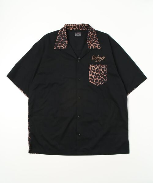 schott（ショット）の「ANIMAL PRINT COMBI SHIRT/アニマルプリント コンビシャツ（シャツ/ブラウス・メンズ・ブラック/カーキ・MEDIUM/LARGE/XX-LARGE/X-LARGE/2XL）」の2枚目の写真