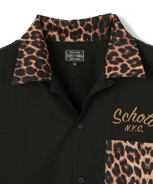 schott（ショット）の「ANIMAL PRINT COMBI SHIRT/アニマルプリント コンビシャツ（シャツ/ブラウス・メンズ・ブラック/カーキ・MEDIUM/LARGE/XX-LARGE/X-LARGE/2XL）」の4枚目の写真